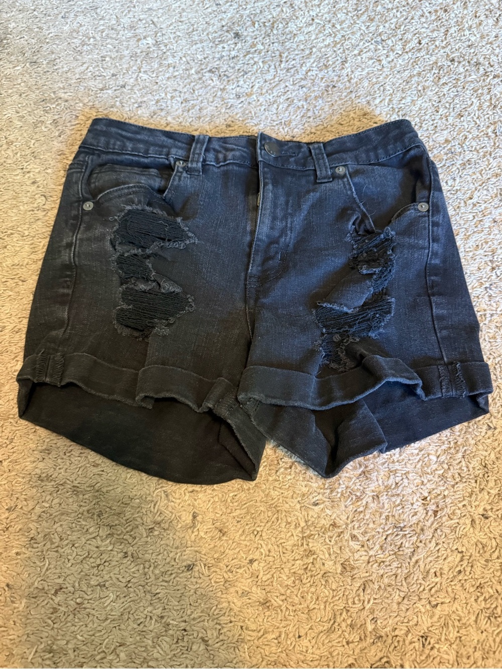 Aeropostale Black Distressed Cuffed Denim Shorts